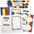 Colorful school-themed stationery set with various forms and notes on a white background