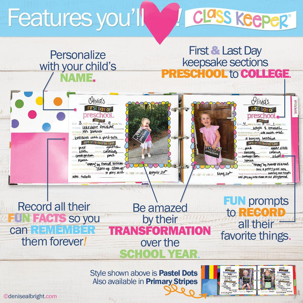 Class Keeper® School Days Keepsake Bundle | School Memory Book, 1st Day/Last Day of School Photo Prop Deck + BONUS App Membership