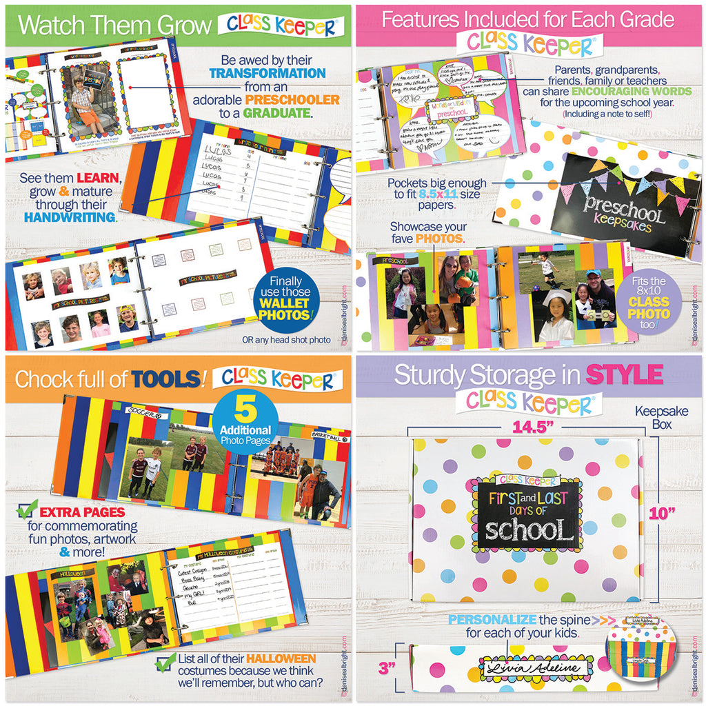 Class Keeper® School Memory Keepsake Bundle –First/Last Day Photo Signs, Stickers, Digital Membership & Chore Chart