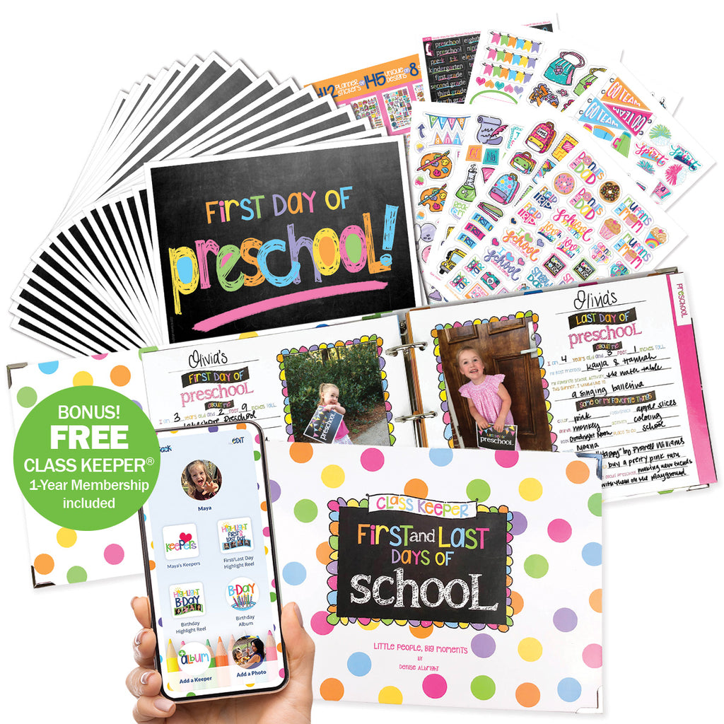 Class Keeper® School Memory Keepsake Bundle –First/Last Day Photo Signs, Stickers, Digital Membership & Chore Chart