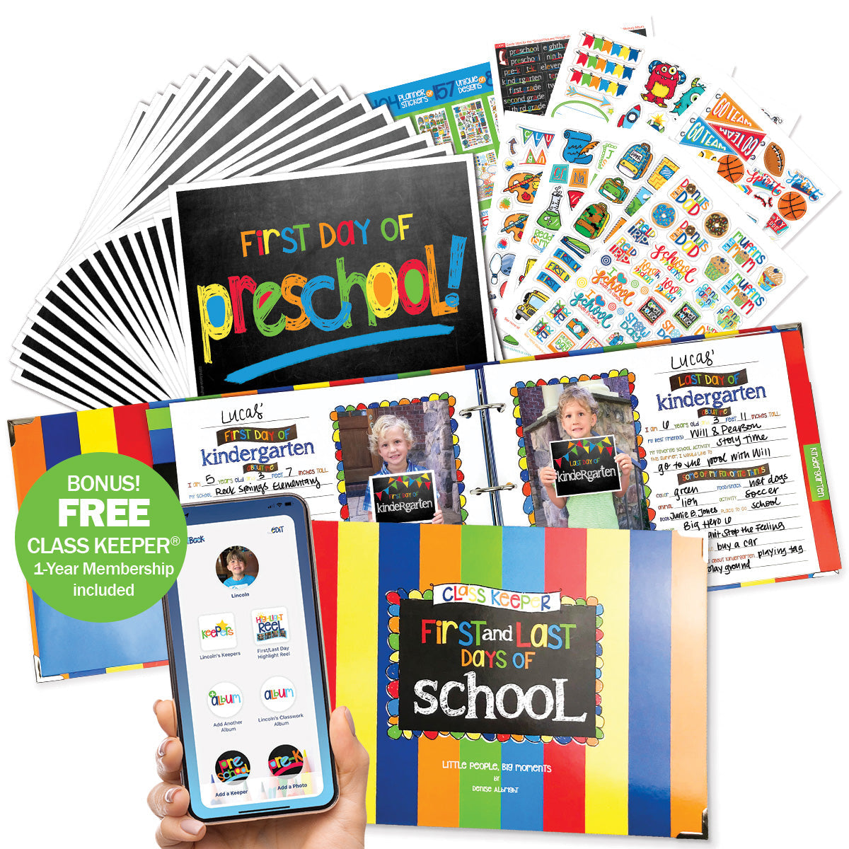 Mom Must-Have School Keepsake Kit | Class Keeper®, Photo Prop Deck & School Stickers + BONUS App Membership