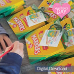 You’re Draw-some printable Valentine tags attached to boxes of markers for easy classroom Valentines