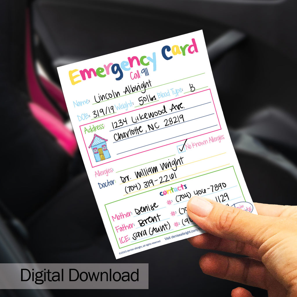 Printable Kids' Emergency Card | Print-ready, Delivered Instantly