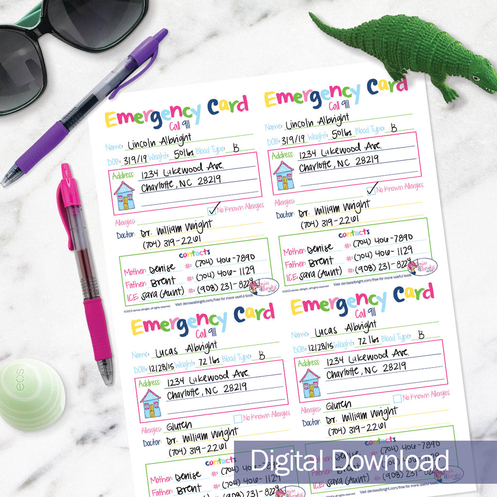 Printable Kids' Emergency Card | Print-ready, Delivered Instantly