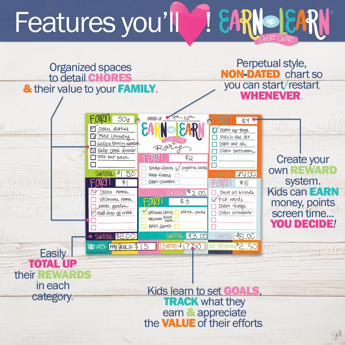 Earn & Learn® Kids' Bloomin' Colors Chore Chart Pad