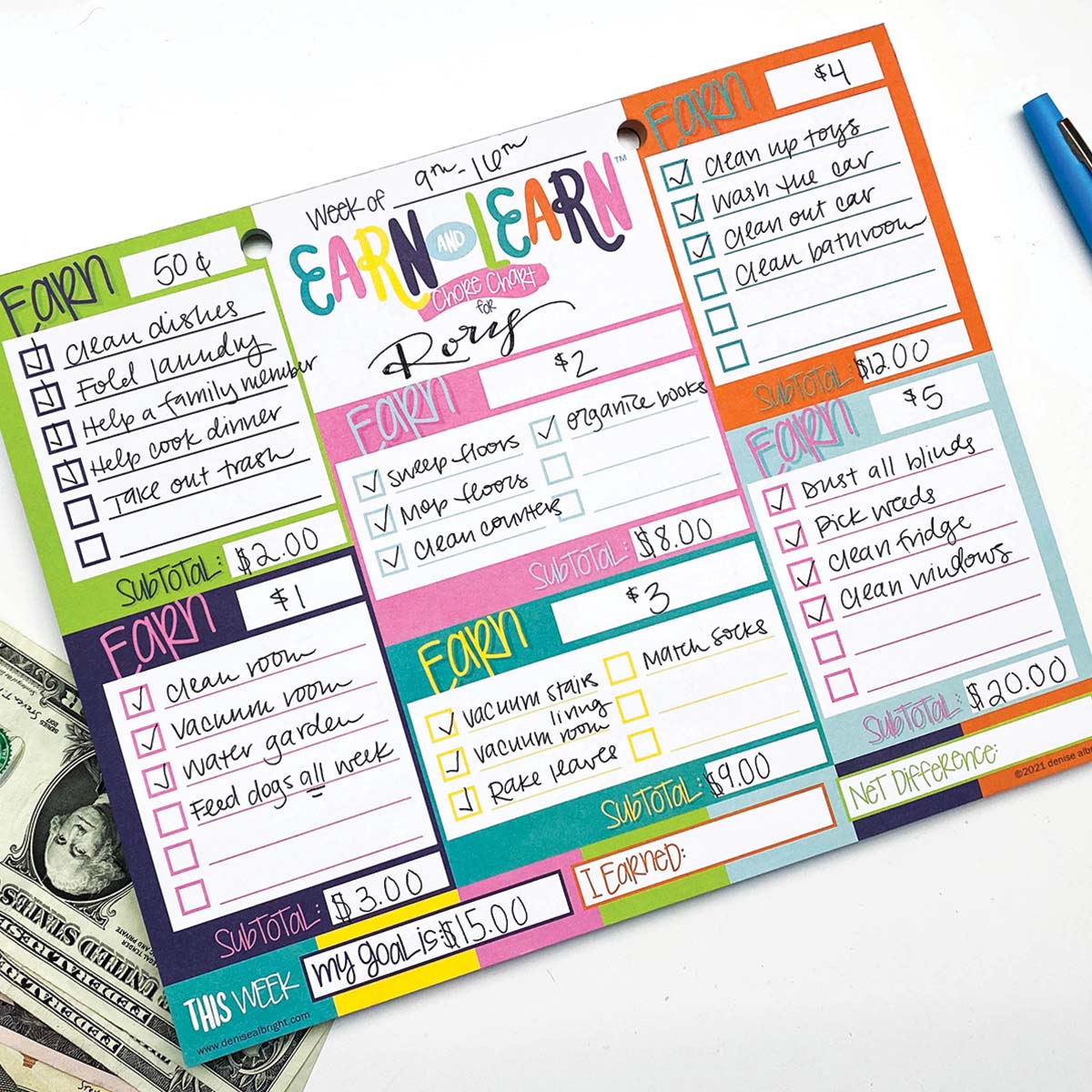 Earn & Learn® Kids' Bloomin' Colors Chore Chart Pad