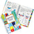 Colorful spiral-bound notebook with various pages including a gratitude finder and other activities on a white background.