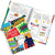 Colorful children's activity book with various pages and a superhero-themed cover.