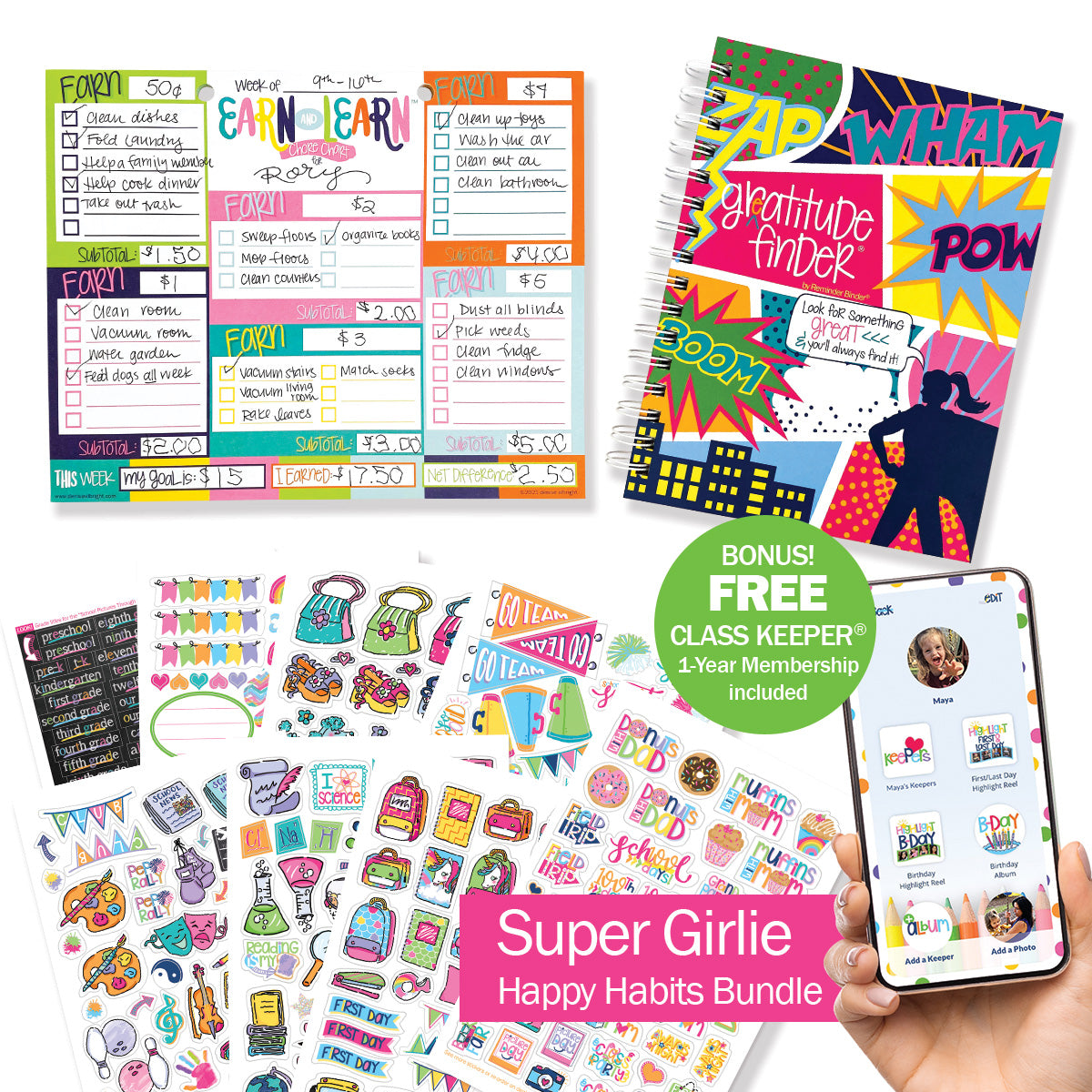Happy Habits Bundle for Kids | Chore Chart, Gratitude Journal & Stickers