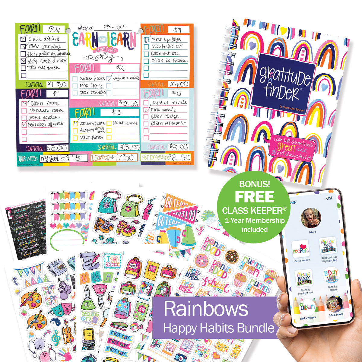 Happy Habits Bundle for Kids | Chore Chart, Gratitude Journal & Stickers