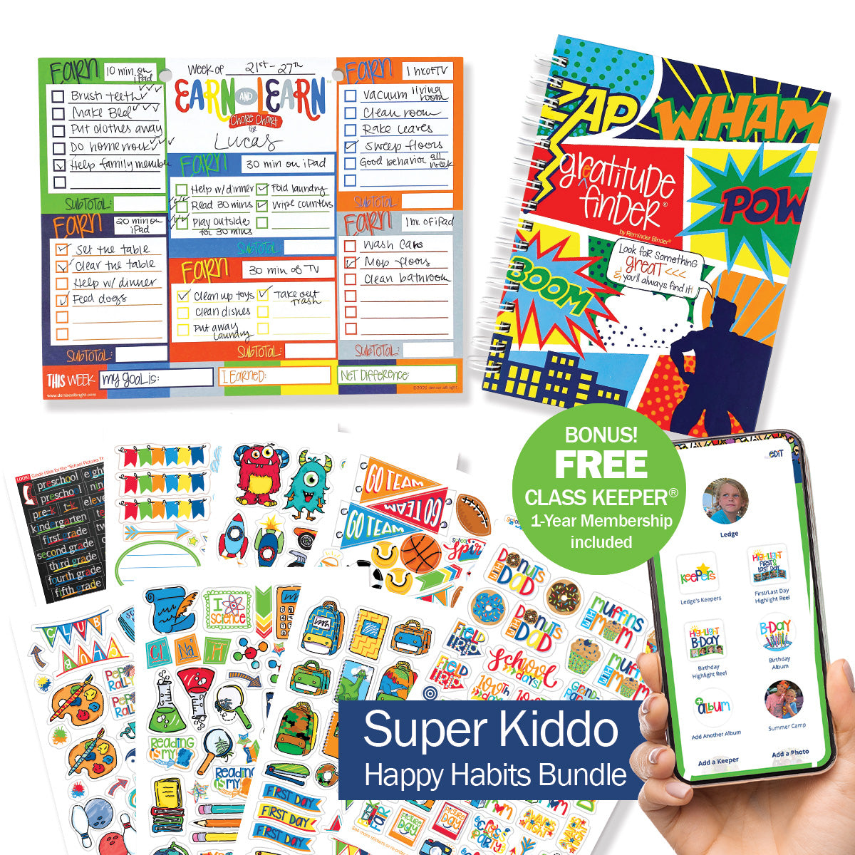 Happy Habits Bundle for Kids | Chore Chart, Gratitude Journal & Stickers