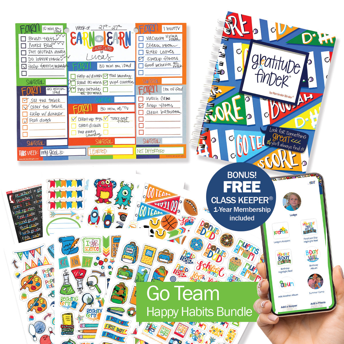 Happy Habits Bundle for Kids | Chore Chart, Gratitude Journal & Stickers