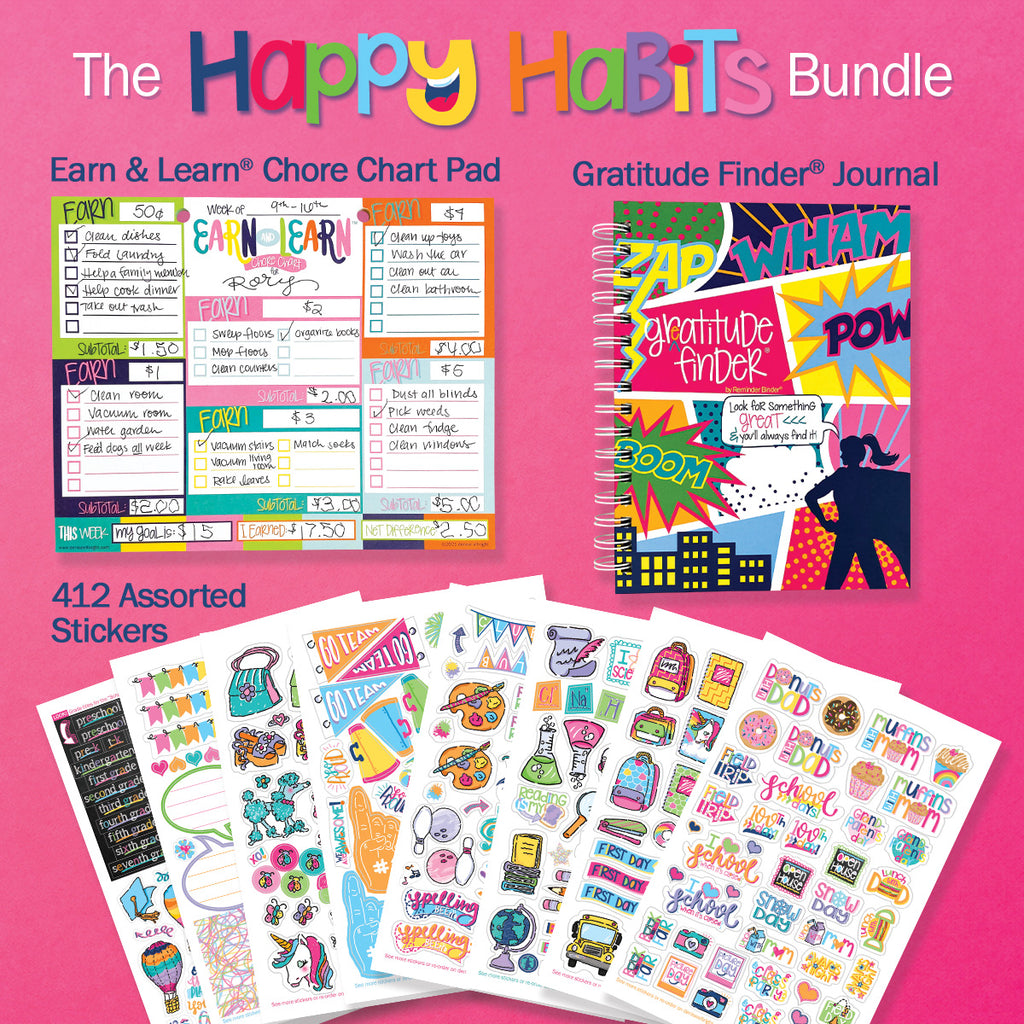 Happy Habits Bundle for Kids | Chore Chart, Gratitude Journal & Stickers