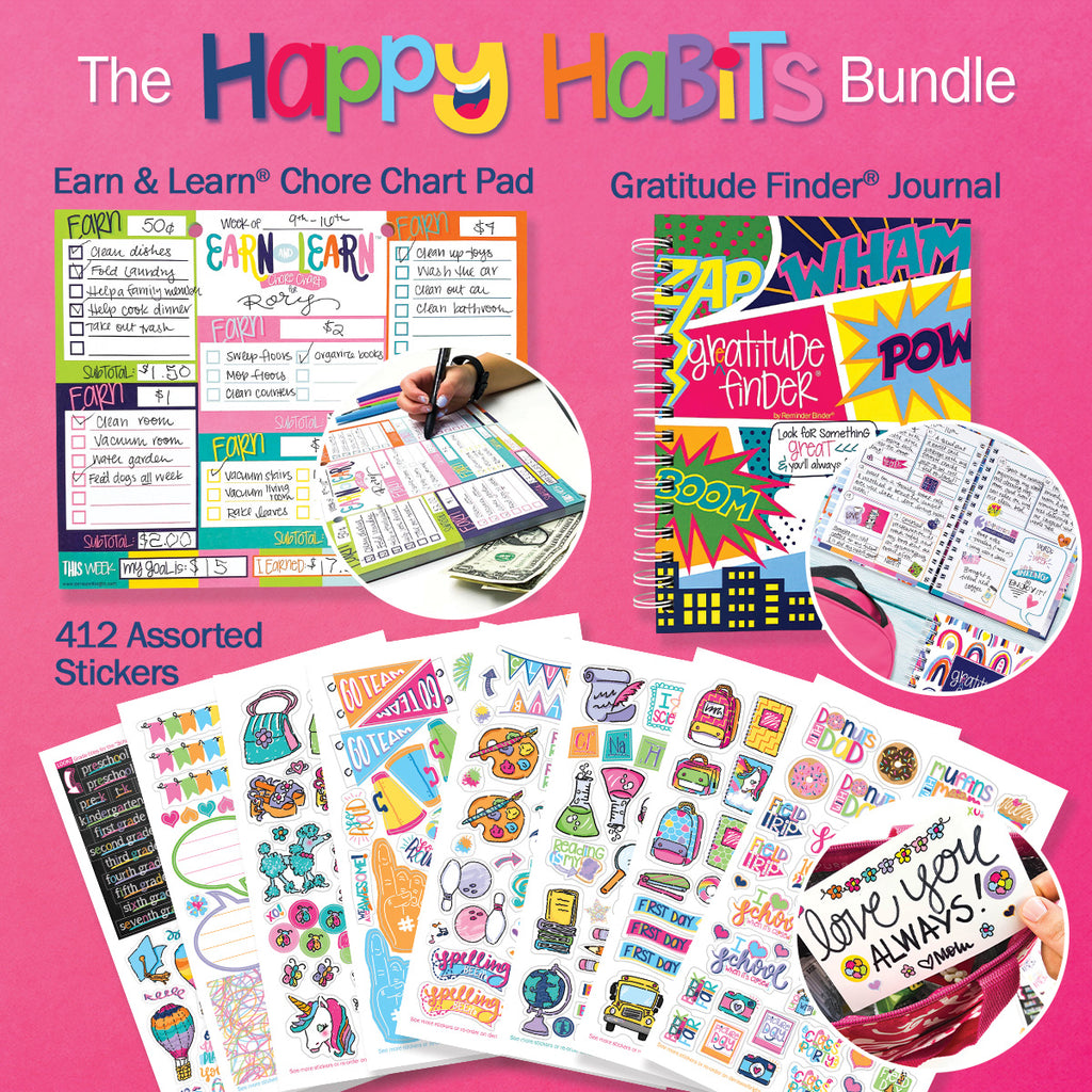 Happy Habits Bundle for Kids | Chore Chart, Gratitude Journal & Stickers