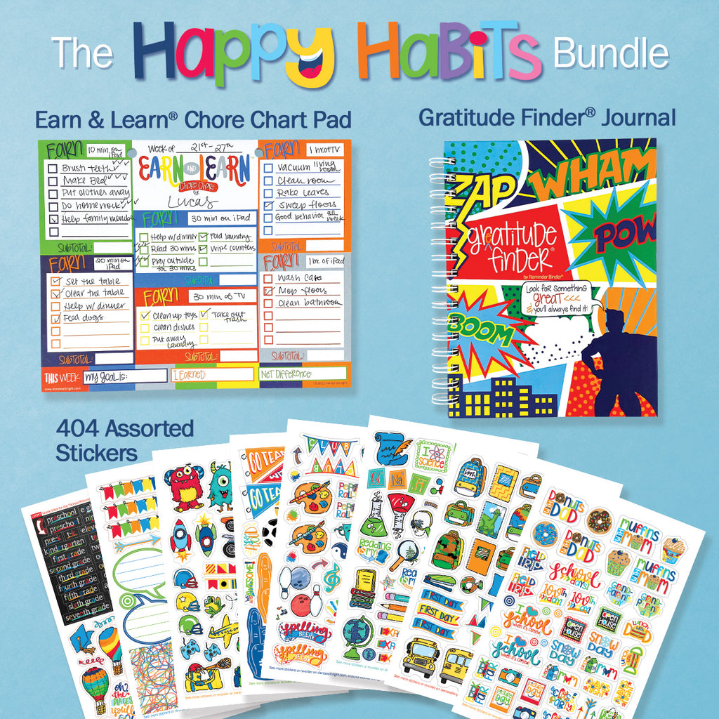 Happy Habits Bundle for Kids | Chore Chart, Gratitude Journal & Stickers