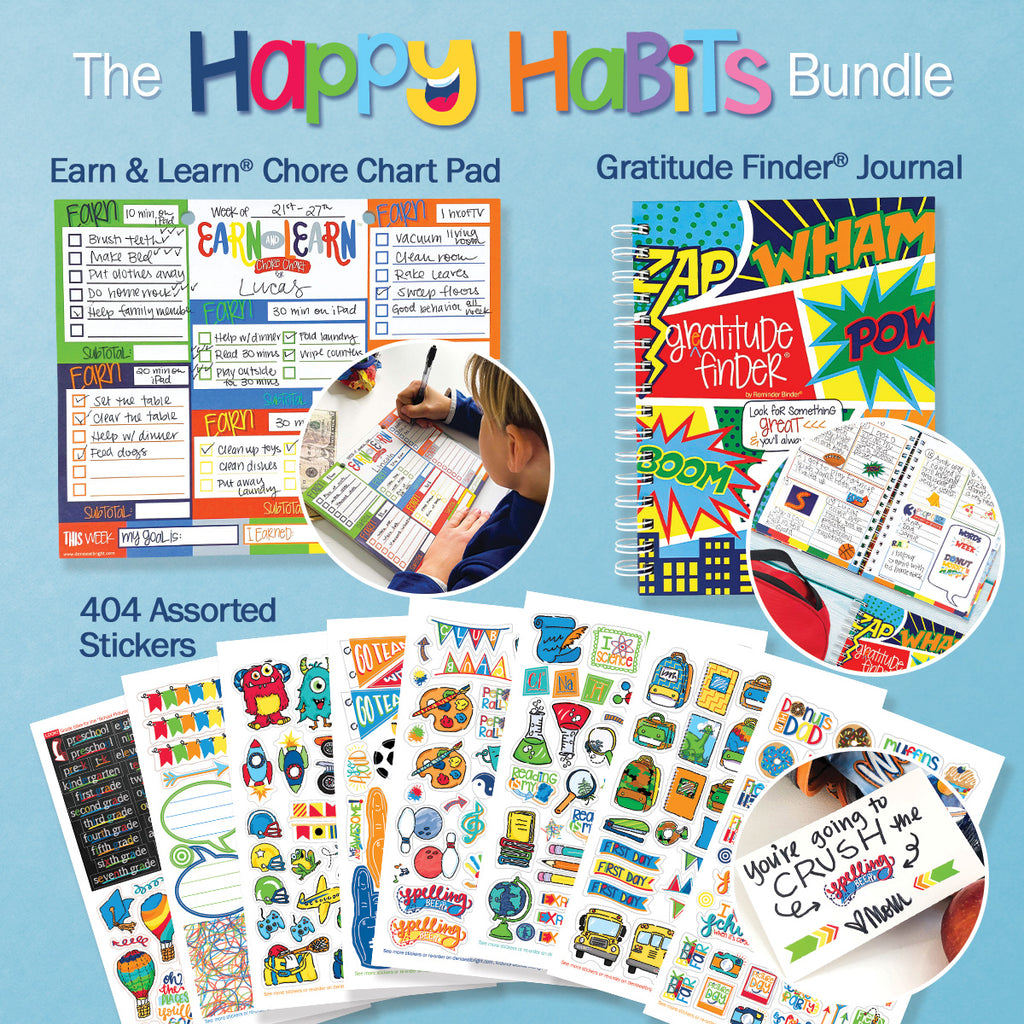 Happy Habits Bundle for Kids | Chore Chart, Gratitude Journal & Stickers