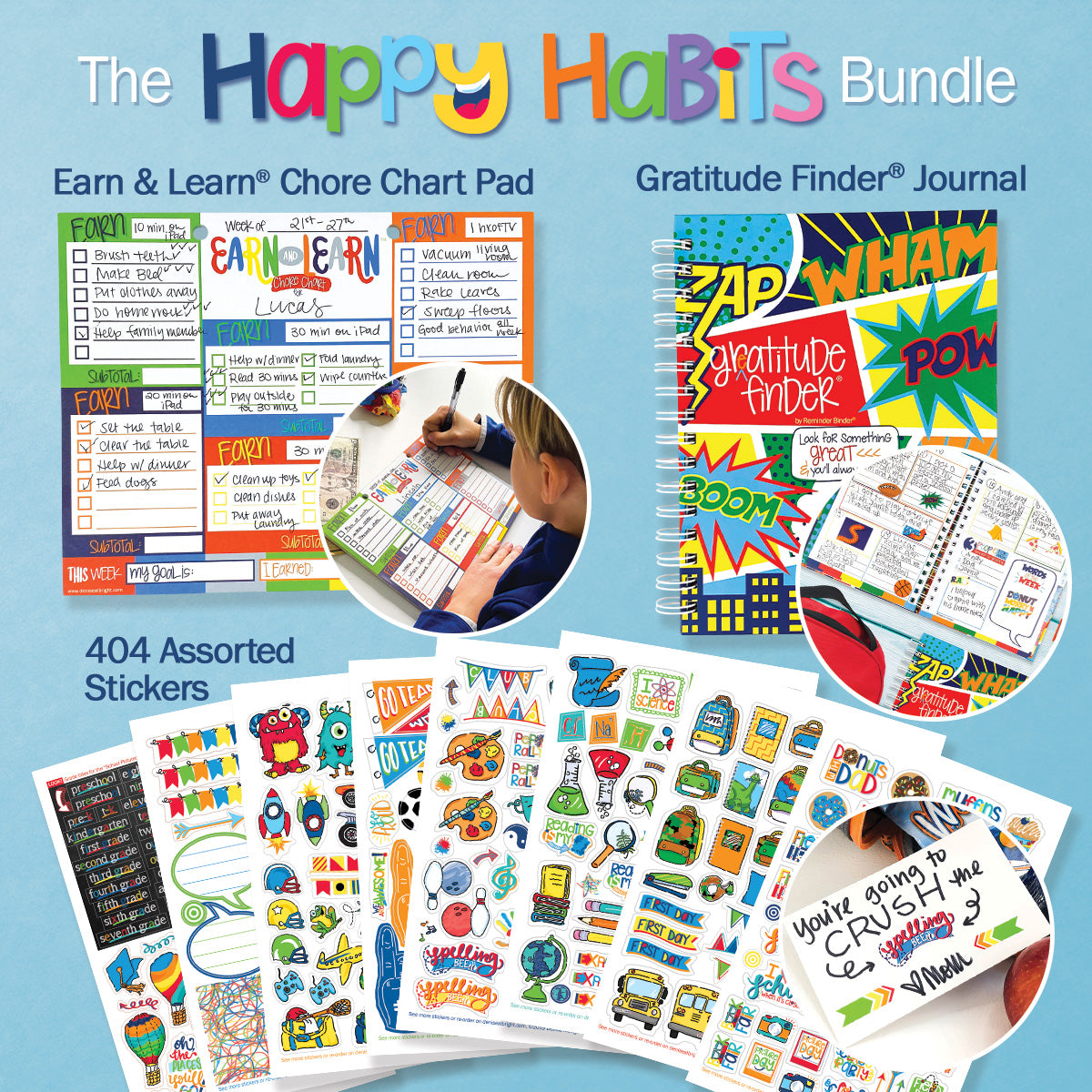 Happy Habits Bundle for Kids | Chore Chart, Gratitude Journal & Stickers