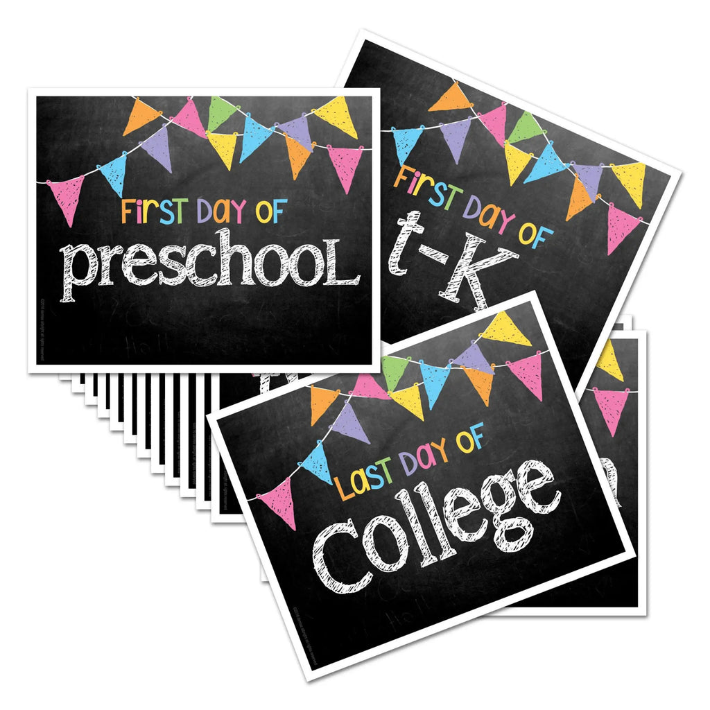 Set of 'First Day of' and 'Last Day of' milestone signs for preschool, t-k, and college.