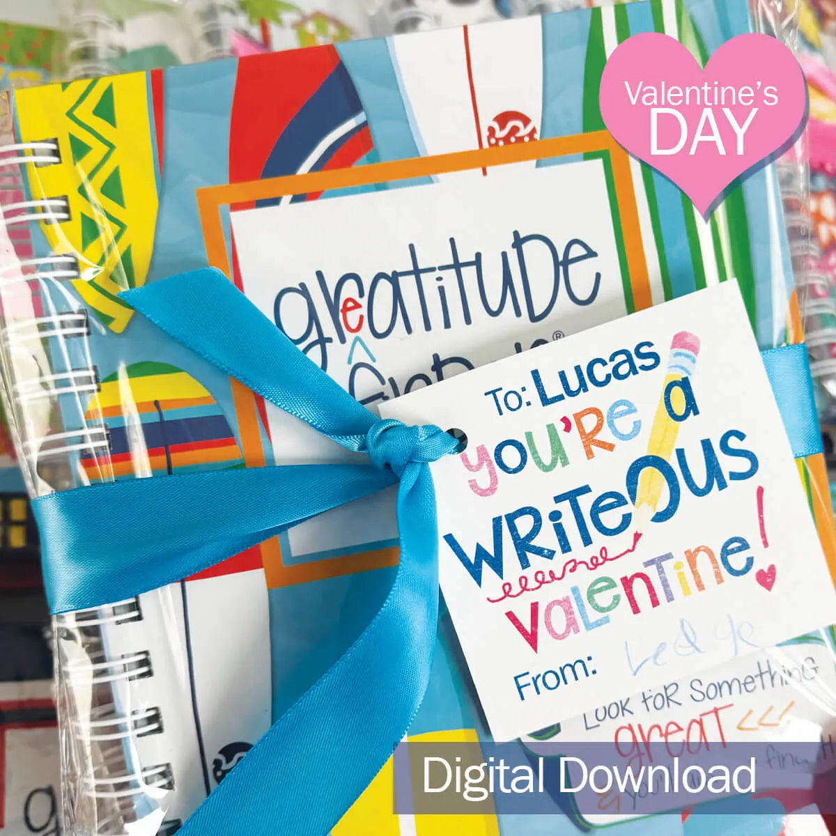 You’re a Writeous Valentine printable gift tag paired with a Gratitude Finder® journal