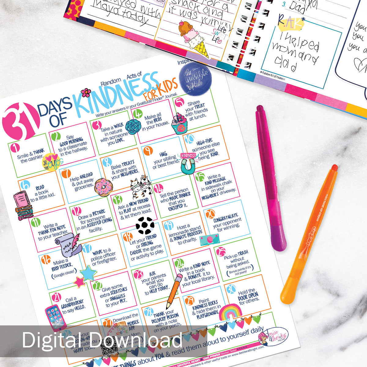 Printable 31 Days of Kindness Challenge for Kids | Print-ready, Delivered Instantly