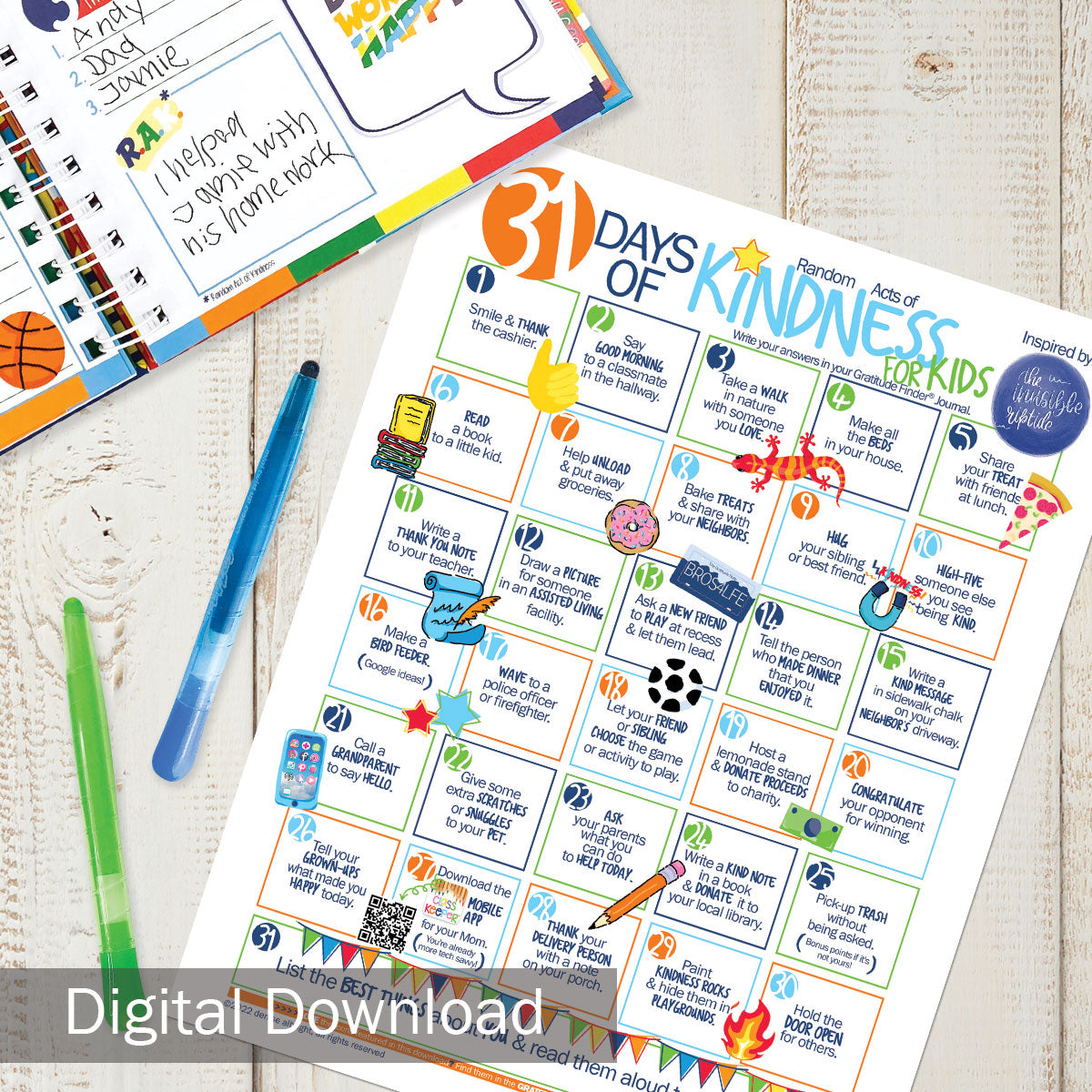 Printable 31 Days of Kindness Challenge for Kids | Print-ready, Delivered Instantly