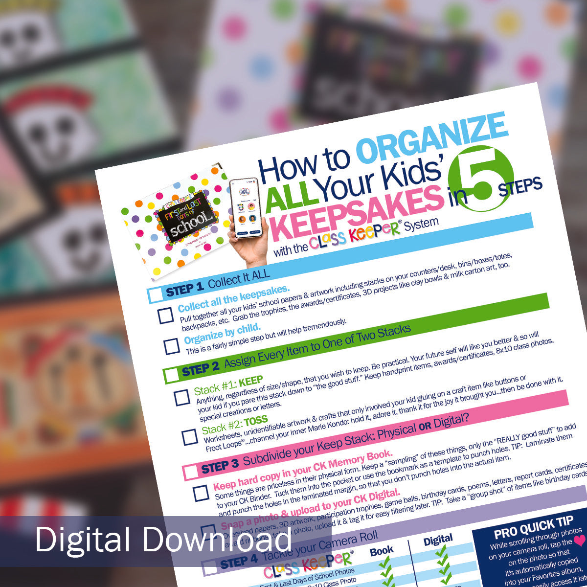Printable How to Organize All Your Kids' Keepsakes in 5 Steps Checklist | Print-ready, Delivered Instantly