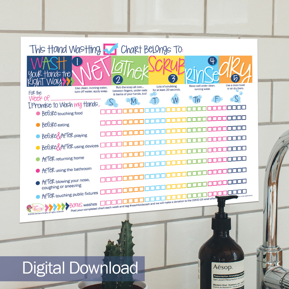 Printable Kids Hand Washing Chart | Print-ready, Delivered Instantly