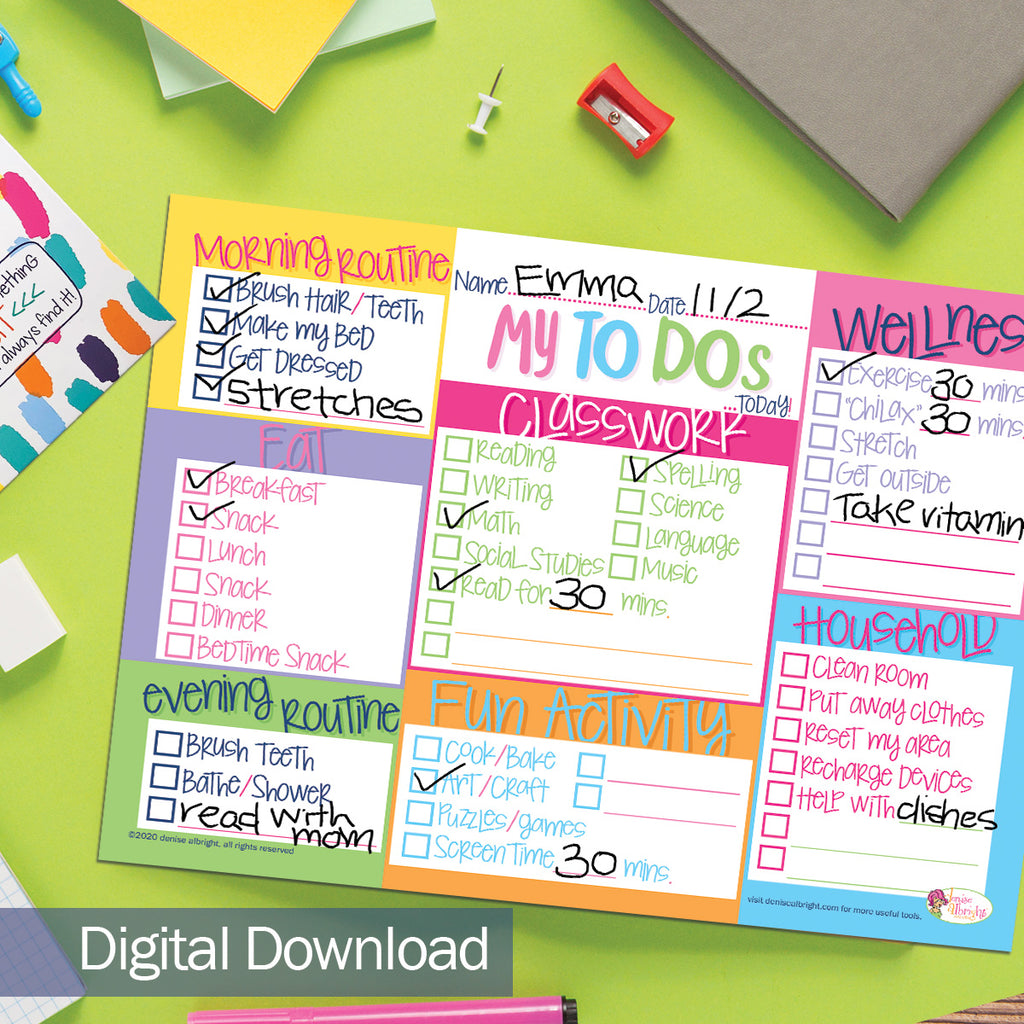 Printable Kids To-Dos Chart | Print-ready, Delivered Instantly