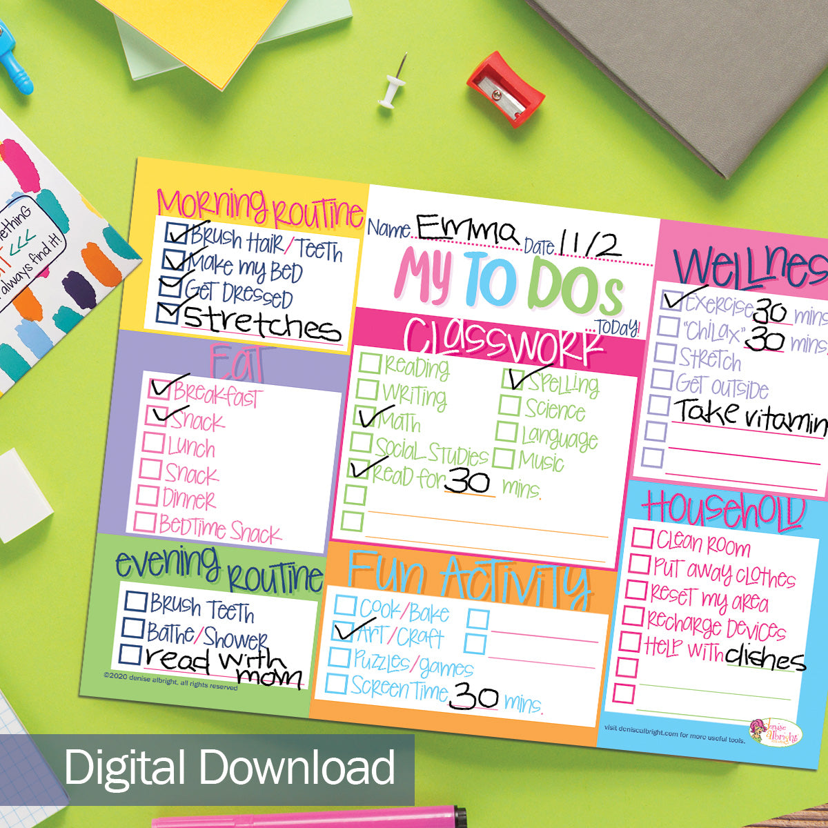 Printable Kids To-Dos Chart | Print-ready, Delivered Instantly