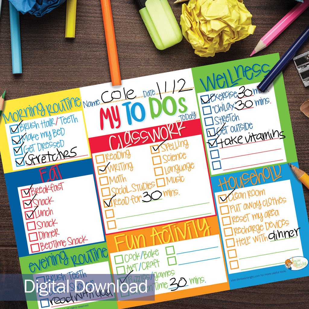 Printable Kids To-Dos Chart | Print-ready, Delivered Instantly