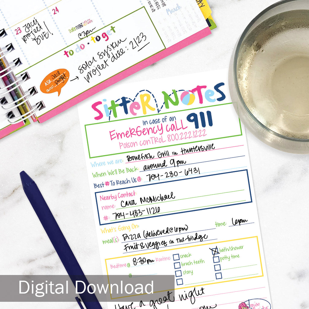 Printable Babysitter Sitter Notes | Print-ready, Delivered Instantly