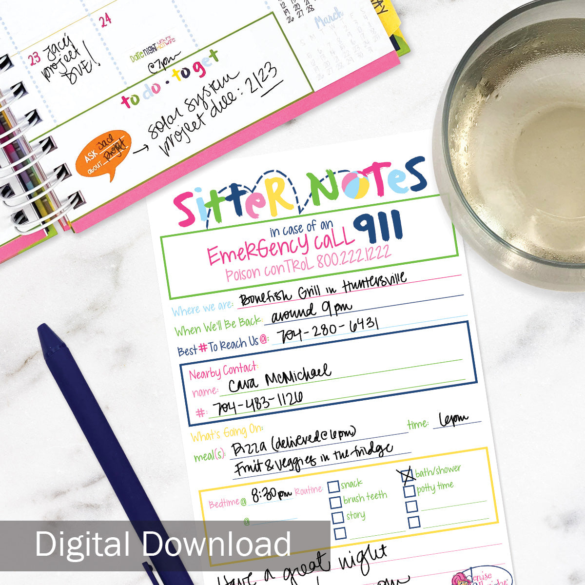 Printable Babysitter Sitter Notes | Print-ready, Delivered Instantly