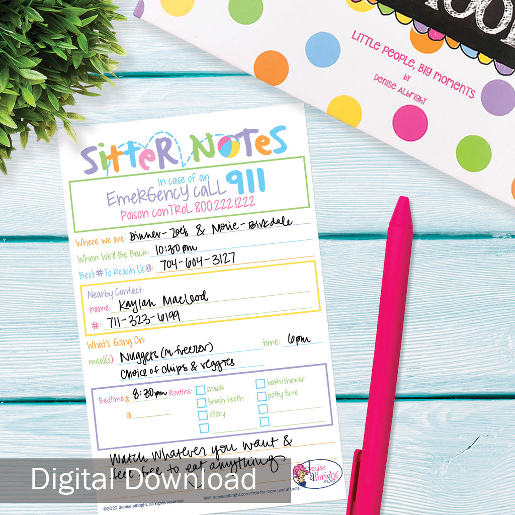 Printable Babysitter Sitter Notes | Print-ready, Delivered Instantly