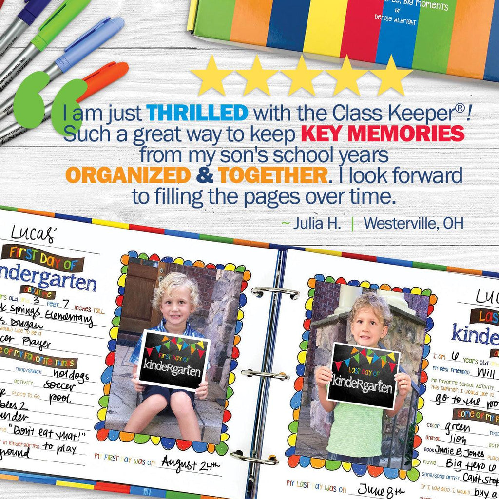 Class Keeper® School Days Keepsake Bundle | School Memory Book, 1st Day/Last Day of School Photo Prop Deck + BONUS App Membership