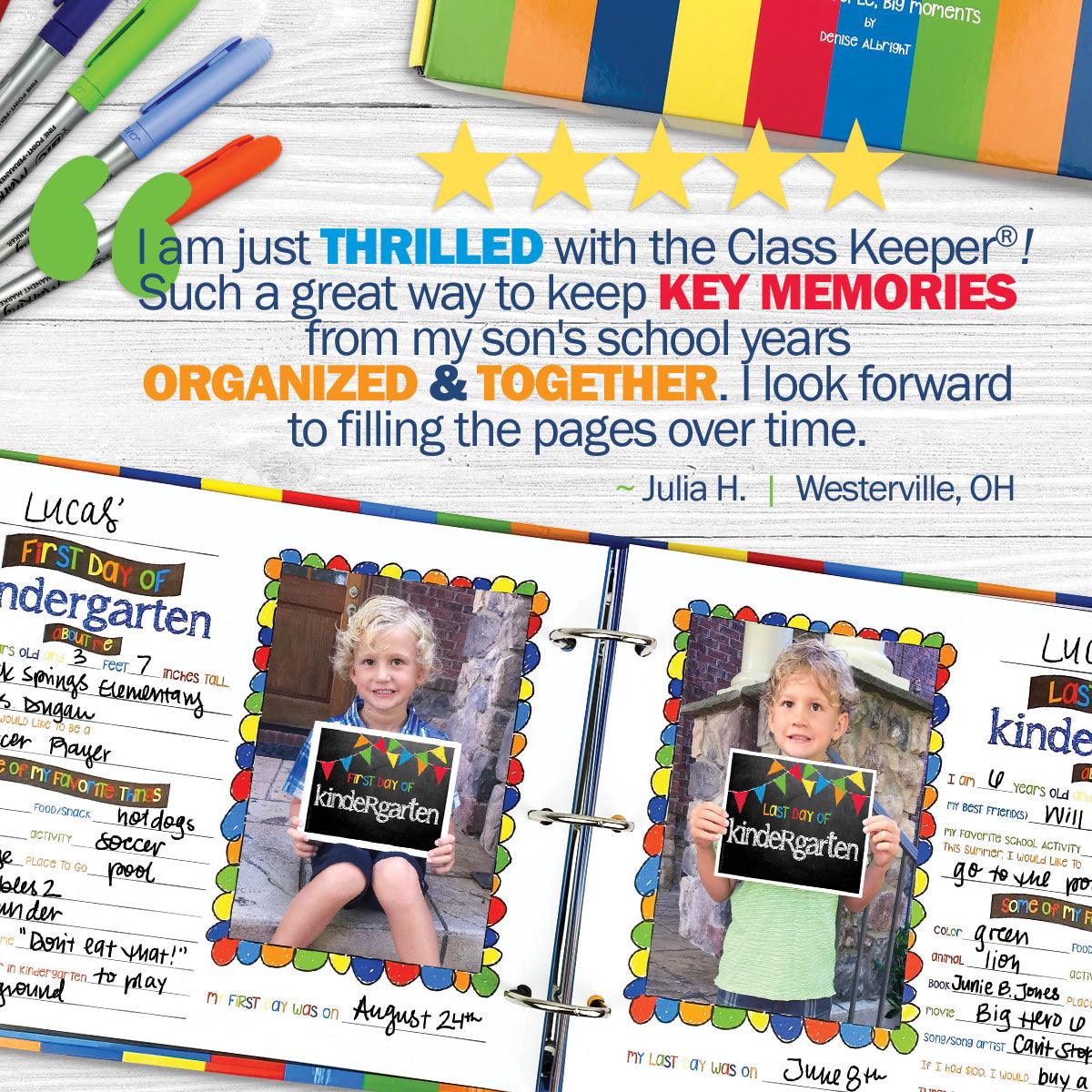 Class Keeper® School Days Keepsake Bundle | School Memory Book, 1st Day/Last Day of School Photo Prop Deck + BONUS App Membership